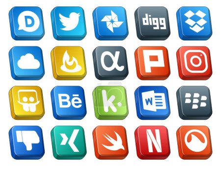 Téléchargez les illustrations : 20 Pack d'icônes pour médias sociaux incluant xing. blackberry. app net. Un mot. behance - en licence libre de droit