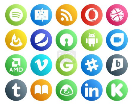 Illustration for 20 Social Media Icon Pack Including tumblr. chat. android. slack. video - Royalty Free Image