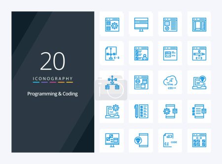 Téléchargez les illustrations : 20 Programmation et codage icône de couleur bleue pour la présentation - en licence libre de droit