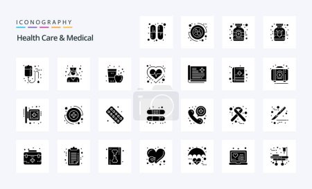 Téléchargez les illustrations : Pack d'icônes pour soins de santé et glyphe solide médical 25 - en licence libre de droit