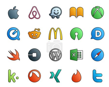 Ilustración de 20 Paquete de iconos de redes sociales Incluyendo safari. cms. código abierto. wordpress. coche - Imagen libre de derechos