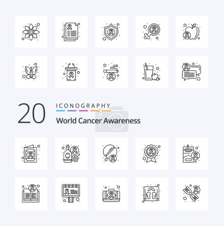 Illustration for 20 World Cancer Awareness Line icon Pack like health disease tablet cause cancer - Royalty Free Image