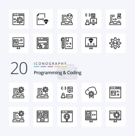 Illustration for 20 Programming And Coding Line icon Pack like develop bad development file development - Royalty Free Image