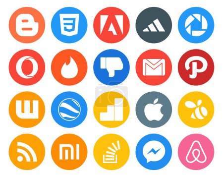 Ilustración de 20 Paquete de iconos de redes sociales incluyendo rss. manzana. gmail. google analytics. wattpad - Imagen libre de derechos