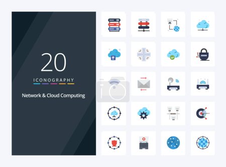 Téléchargez les illustrations : 20 Réseau et Cloud Computing icône couleur plate pour la présentation - en licence libre de droit