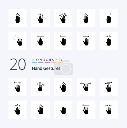Téléchargez les illustrations : 20 gestes de la main Icône Glyphe solide Pack comme trois doigts interface de la main gestes flèche - en licence libre de droit