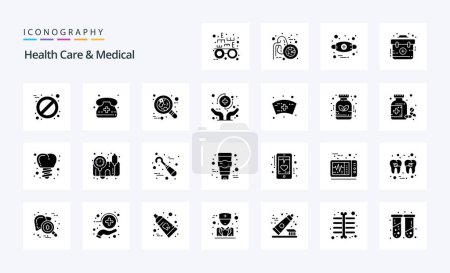 Illustration for 25 Health Care And Medical Solid Glyph icon pack - Royalty Free Image