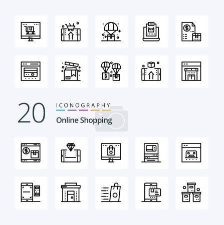 Illustration for 20 Online Shopping Line icon Pack like online bag marketing smartphone shop - Royalty Free Image