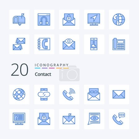 Téléchargez les illustrations : 20 Contacter l'icône de couleur bleue Pack comme message ordinateur aide enveloppe de communication - en licence libre de droit