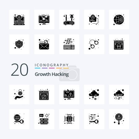 Illustration for 20 Hacking Solid Glyph icon Pack like money secure computer lock fire - Royalty Free Image