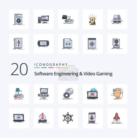 Illustration for 20 Software Engineering And Video Gaming Line Filled Color icon Pack. like reality. human. software. video. online - Royalty Free Image