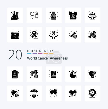 Téléchargez les illustrations : 20 World Cancer Awareness Solid Glyph icon Pack like brain disease day Journée mondiale du cancer - en licence libre de droit