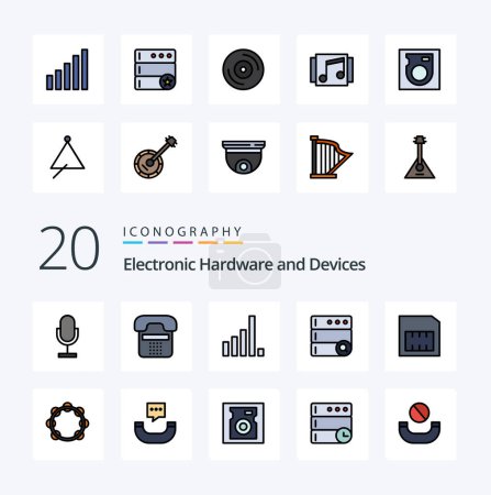 Ilustración de 20 Dispositivos Línea llena icono de color Paquete como señal de búsqueda de dispositivo de servidor móvil - Imagen libre de derechos