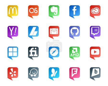 Téléchargez les illustrations : 20 Social Media Discours Logo de style bulle comme fiverr. contraction. fouille. Gilithub. email - en licence libre de droit