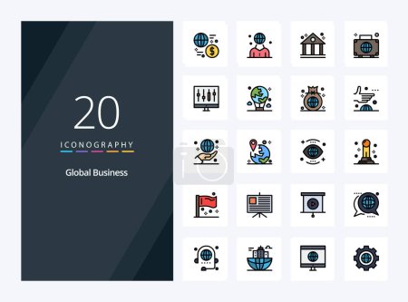 Téléchargez les illustrations : 20 Global Business line Icône remplie pour la présentation - en licence libre de droit