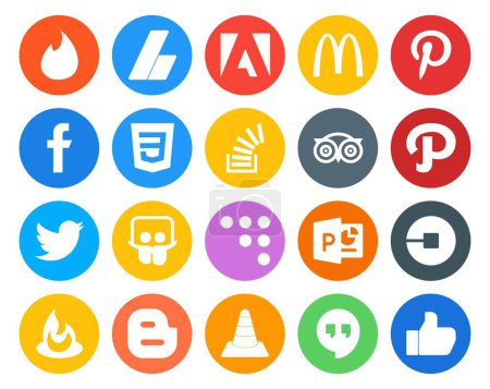 Ilustración de 20 Paquete de iconos de redes sociales incluyendo slideshare. twitter. desbordamiento de existencias. camino. tripadvisor - Imagen libre de derechos