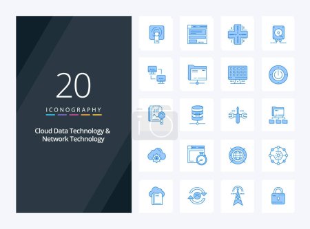 Téléchargez les illustrations : 20 Cloud Data Technology et Network Technology icône de couleur bleue pour la présentation - en licence libre de droit