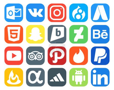 Illustration for 20 Social Media Icon Pack Including feedburner. tinder. deviantart. path. tripadvisor - Royalty Free Image