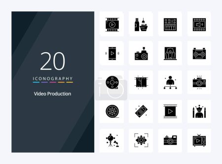 Illustration for 20 Video Production Solid Glyph icon for presentation - Royalty Free Image