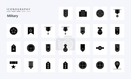 Illustration for 25 Military Solid Glyph icon pack - Royalty Free Image