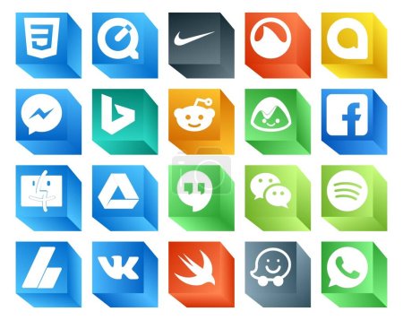 Ilustración de 20 Paquete de iconos de redes sociales Incluyendo anuncios. Spotifique. Campamento base. mensajero. lugares de reunión - Imagen libre de derechos