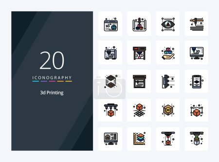 Illustration for 20 3d Printing line Filled icon for presentation - Royalty Free Image