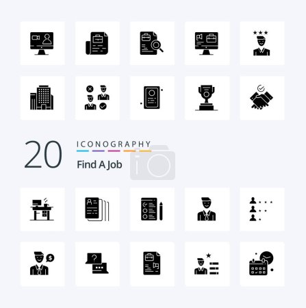 Illustration for 20 Find A Job Solid Glyph icon Pack like job selection cv man executive - Royalty Free Image