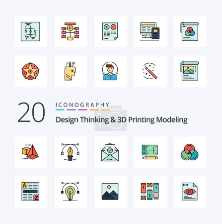 Illustration for 20 Design Thinking And D Printing Modeling Line Filled Color icon Pack like web rgb email education pencil - Royalty Free Image