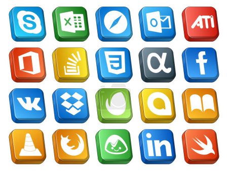 Illustration for 20 Social Media Icon Pack Including envato. vk. stockoverflow. facebook. css - Royalty Free Image