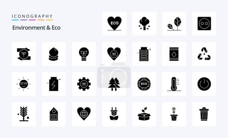 Téléchargez les illustrations : Pack d'icônes Environnement et Glyphe Solide Eco 25 - en licence libre de droit
