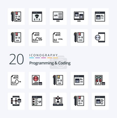 Téléchargez les illustrations : 20 Programmation et codage ligne rempli couleur icône Pack comme développer le développement d'applications css - en licence libre de droit
