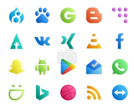 Illustration for 20 Social Media Icon Pack Including whatsapp. apps. vlc. google play. snapchat - Royalty Free Image
