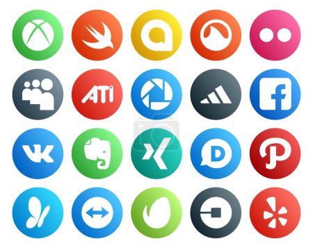 Illustration for 20 Social Media Icon Pack Including envato. msn. adidas. path. xing - Royalty Free Image