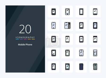 Téléchargez les illustrations : 20 Ligne de téléphone portable icône remplie pour la présentation - en licence libre de droit