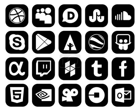 Illustration for 20 Social Media Icon Pack Including tumblr. twitch. chat. app net. google earth - Royalty Free Image