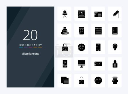 Illustration for 20 Miscellaneous Solid Glyph icon for presentation - Royalty Free Image