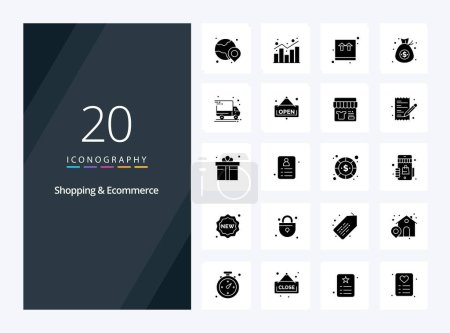 Téléchargez les illustrations : 20 Shopping E-commerce icône Glyphe solide pour la présentation - en licence libre de droit