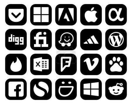 Ilustración de 20 Paquete de iconos de redes sociales Incluyendo facebook. Vídeo. adidas. vimeo. sobresalir - Imagen libre de derechos