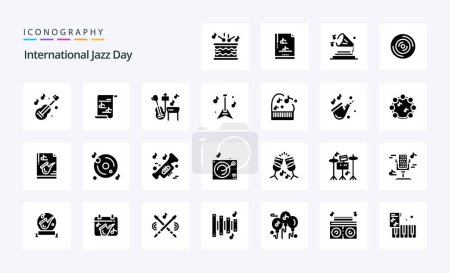 Téléchargez les illustrations : Pack icône 25 Journée internationale du jazz Solid Glyph - en licence libre de droit