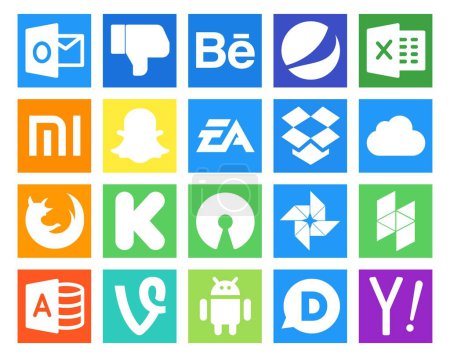 Illustration for 20 Social Media Icon Pack Including houzz. open source. ea. kickstarter. firefox - Royalty Free Image