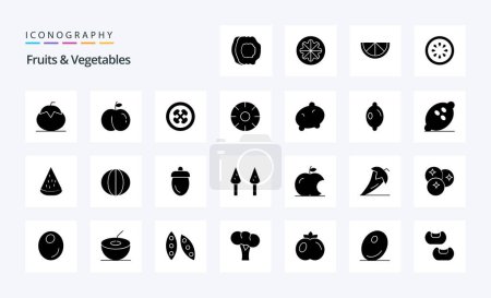 Téléchargez les illustrations : 25 Fruits Légumes Glyphe Solide icône pack - en licence libre de droit