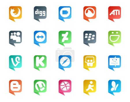 Ilustración de 20 Social Media Speech Bubble Style Logo como blogger. slideshare. deviantart. navegador. kickstarter - Imagen libre de derechos