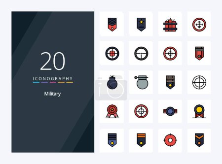 Illustration for 20 Military line Filled icon for presentation - Royalty Free Image
