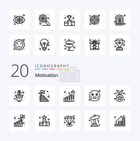 Illustration for 20 Motivation Line icon Pack like star award graph heart eyes affection - Royalty Free Image