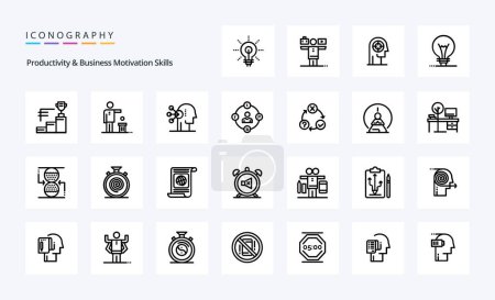 Ilustración de 25 Habilidades de productividad y motivación empresarial Paquete de iconos de línea - Imagen libre de derechos