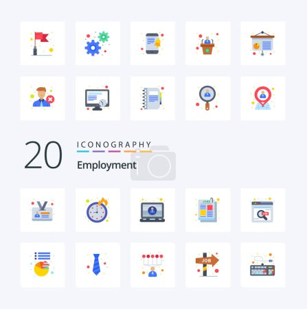 Illustration for 20 Employment Flat Color icon Pack like search find engineer job ad article - Royalty Free Image