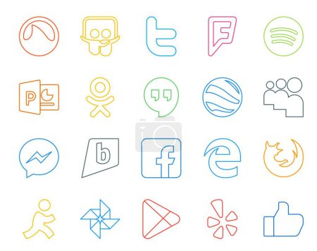Illustration for 20 Social Media Icon Pack Including aim. firefox. hangouts. edge. brightkite - Royalty Free Image