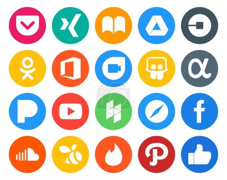 Illustration for 20 Social Media Icon Pack Including browser. houzz. office. video. pandora - Royalty Free Image