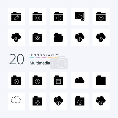 Illustration for 20 Multimedia Solid Glyph icon Pack like rename edit folder storage files - Royalty Free Image