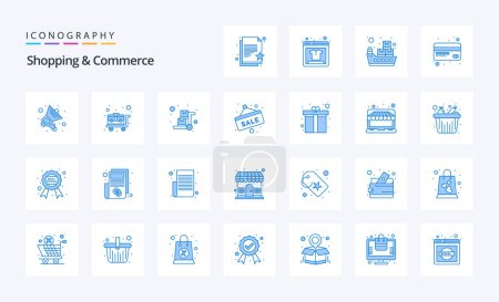 Téléchargez les illustrations : 25 Shopping et Commerce Pack icône bleue - en licence libre de droit